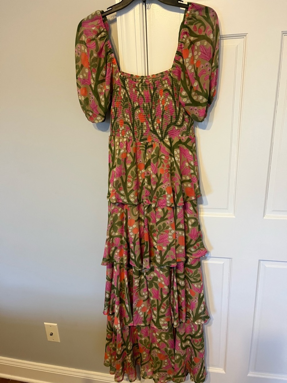 entro Olive Maxi Dress with Pink and Orange Floral Print